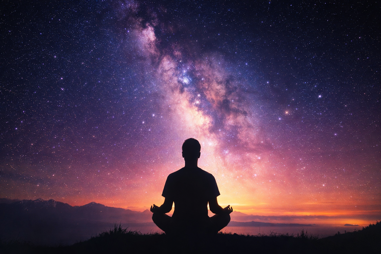 Home meditating under the cosmic sky